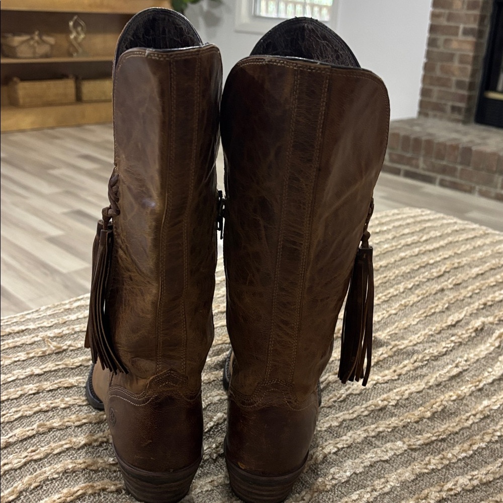 Ariat Women Brown Zipper Tassel Cowboy Leather Western Boots Size 8 - Picture 7 of 16